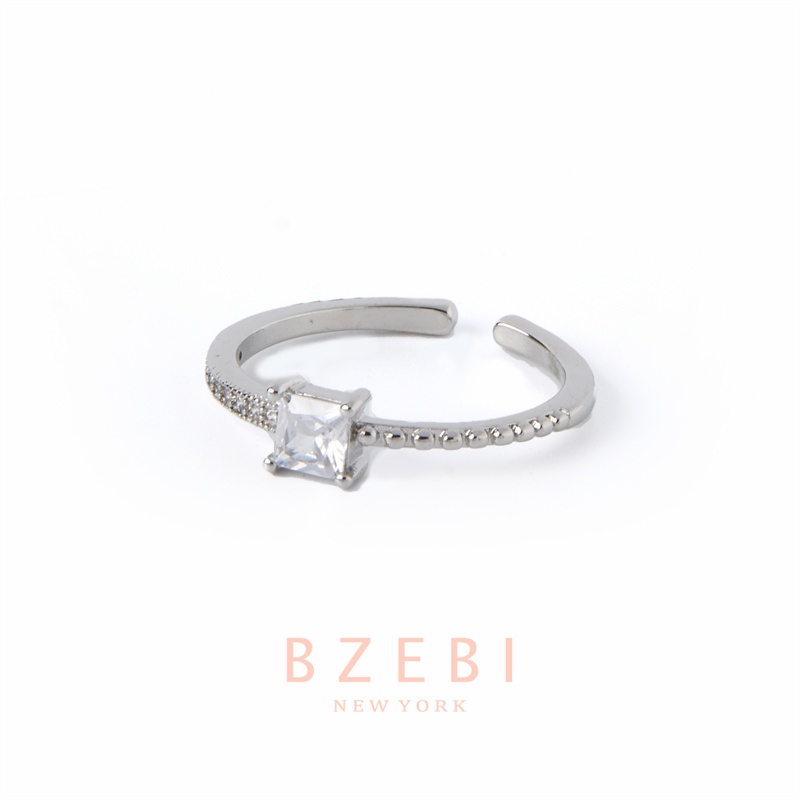 Bzebi Cincin Platinum 18k Model Terbuka Adjustable Desain Unik Hias Berlian Kotak 775r