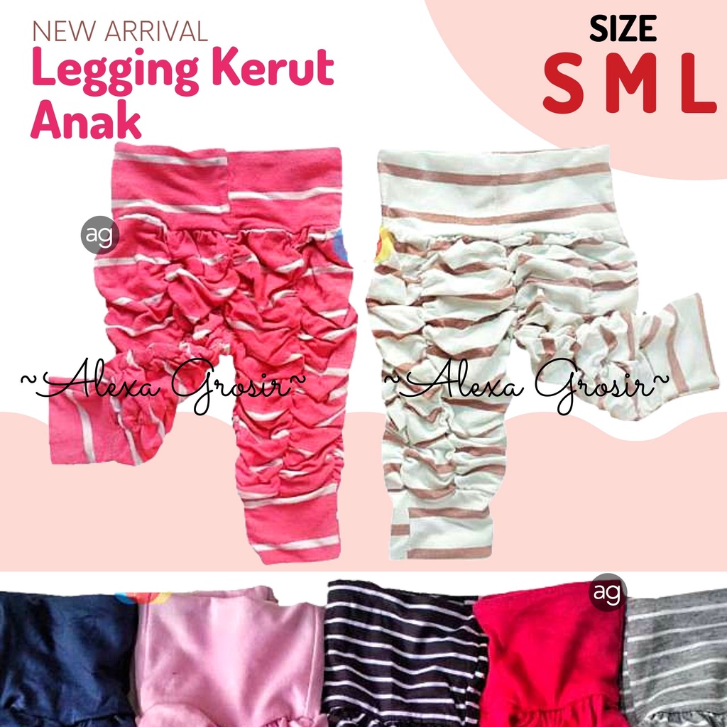 Legging Kerut 3-4 tahun / Celana Anak Perempuan Murah Adem /Celana Harian /Celana Ulat Santai Size M