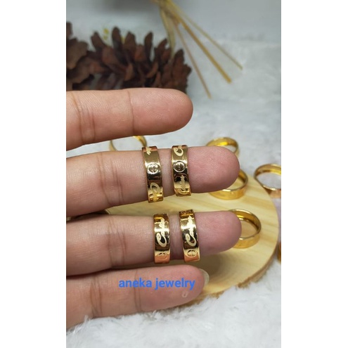 Cincin ring ukir, Perak 925, Sepuh Emas Kuning