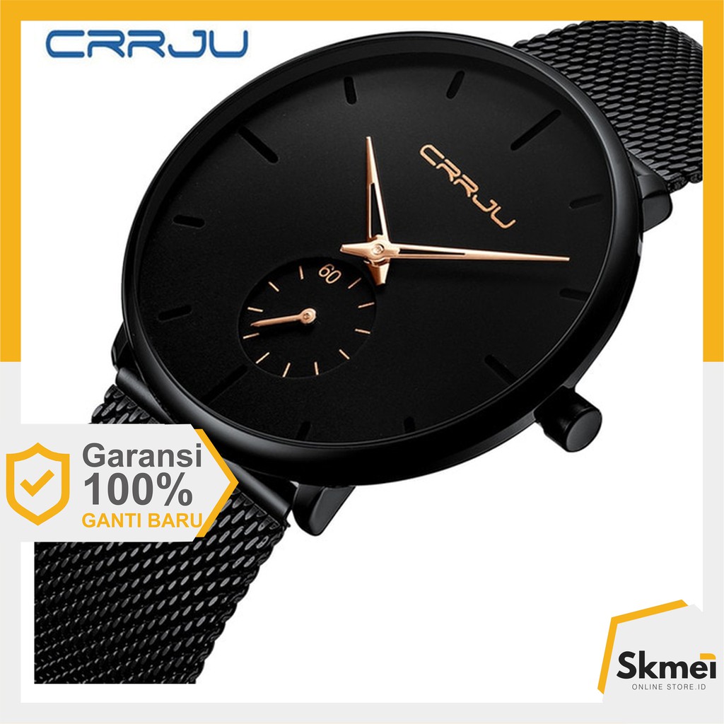 Jam Tangan Pria Original CRRJU Casual Rantai Pasir 2150 Anti Air Hitam