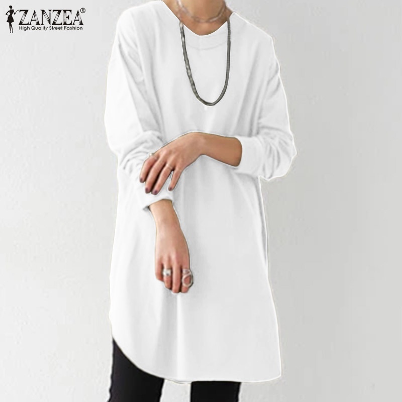 ZANZEA Women Loose Casual Full Sleeve Crew Neck Fashion Top Autumn Shirt Blouse