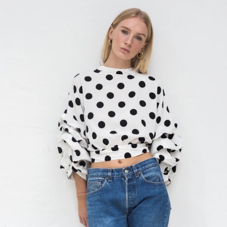 HELLO PARRY DORIS POLKA DOT RUFFLE TOP