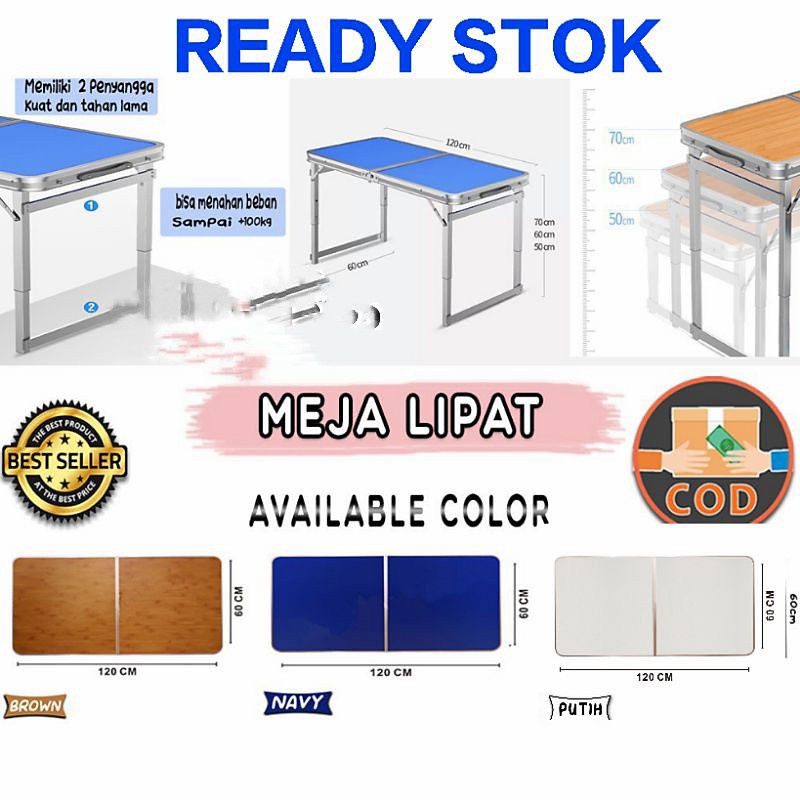 MEJA LIPAT KOPER HPL ALUMINIUM-MEJA LIPAT PORTABLE - KAKI BULAT MURAH BARU MAKASSAR