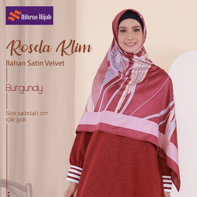 Nibras Hijab Segiempat Rosela Klim Pink Burgundi Coklat Susu Hitam