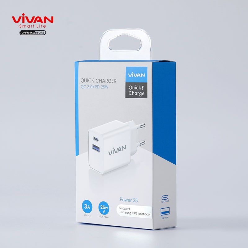 ADAPTOR CHARGER DUAL OUTPUT PD QUICK CHARGE 3.0 3A VIVAN POWER 25