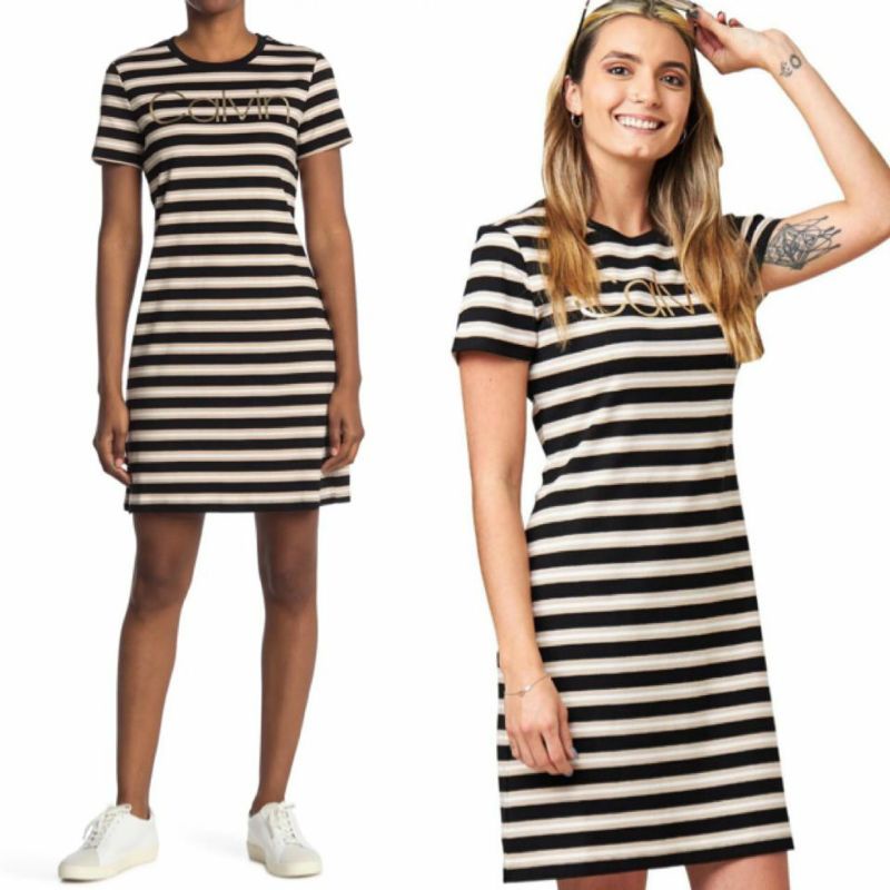 Calvin klein striped logo t-shirt dress