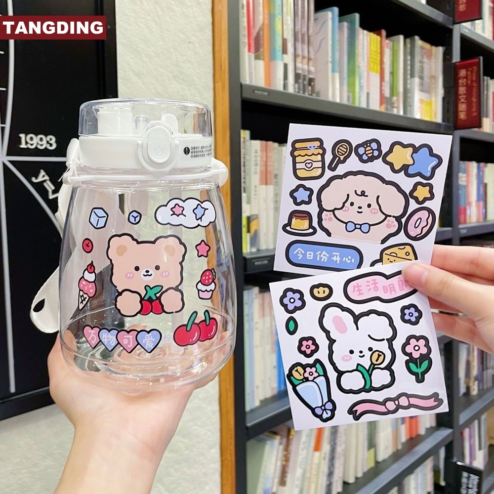 Stiker Thermos Air Desain Kartun Beruang Kelinci Anjing Bahan Pvc Tahan Air