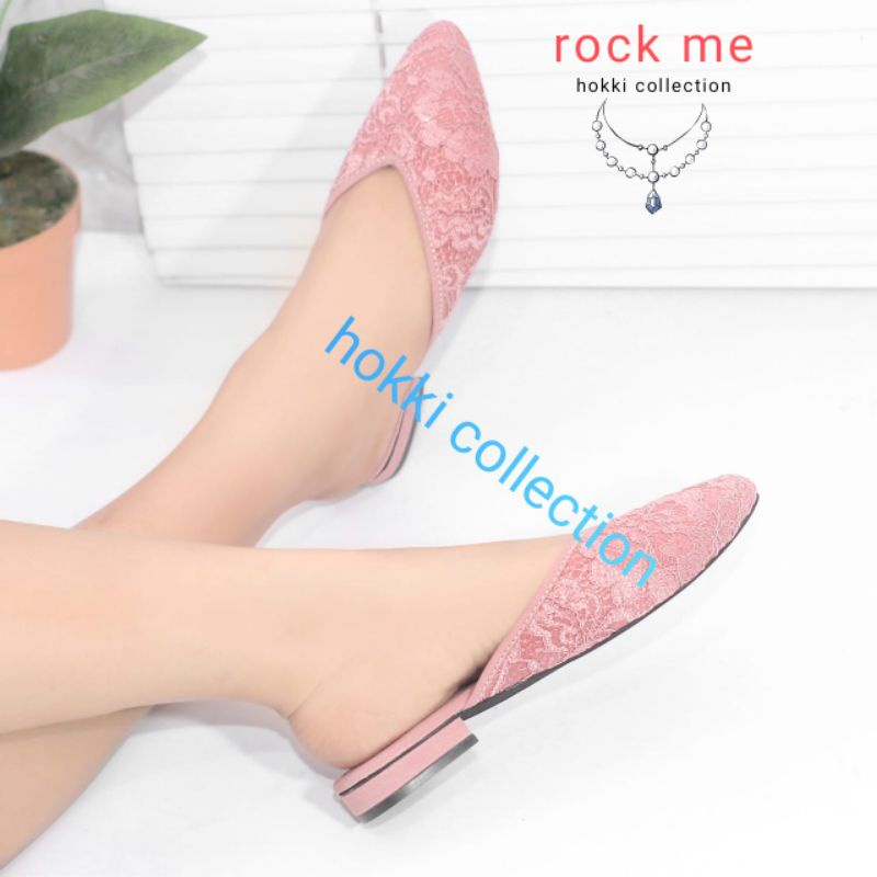 Sandal selop pesta brokat wanita terbaru hak 1 cm by rock me