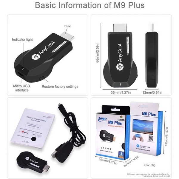 Dongle Anycast HDMI M9 Plus 1080P Wifi Wireless Receiver AirPlay DLNA Aksesoris Handphone Hp GALLERYONE gallery one