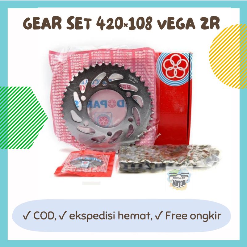 Gear set Vega ZR INDOPARTS PAKET RANTAI RODA SEPEDA MOTOR TERMURAH BEST SELLER RANTAI 420×108
