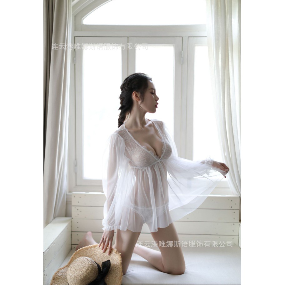 Lingerie Mini Dress Lengan Panjang Tranparan Sexy