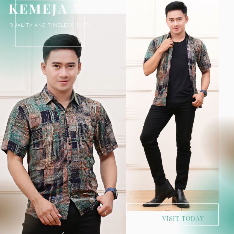 Kemeja Pria Lengan Pendek Kasual Modis Batik Kerja Kantor Formal Fashion Distro Katun Adem Pantai