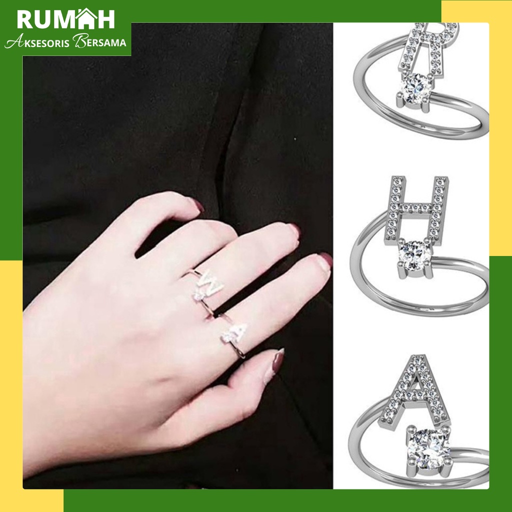 RAB Cincin Permata Huruf Alfabet A - O Cincin Wanita Aksesoris Fashion / Cincin Huruf Cincin Wanita