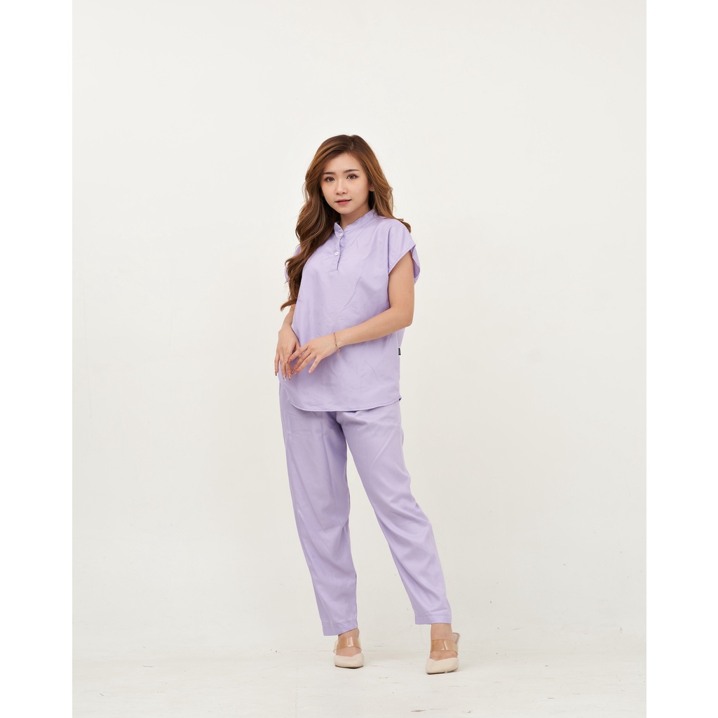 IZANY Piyama ONE SET AEON / Setelan Aeon Lengan Pendek Allsize Plain Polos-LIGHT PURPLE PLAIN