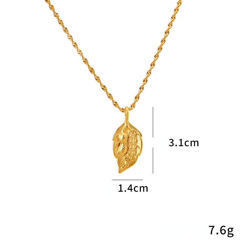 Kalung Liontin Daun Kacang Lapis Emas Asli Kadar 375 Gaya Klasik Untuk Wanita