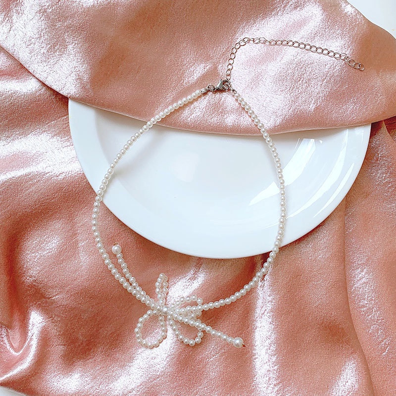 YEEZII Elegant Fashion Pearl Necklace Sweet Bowknot Chain Choker Necklace for Women Accessories Jewelry Gift