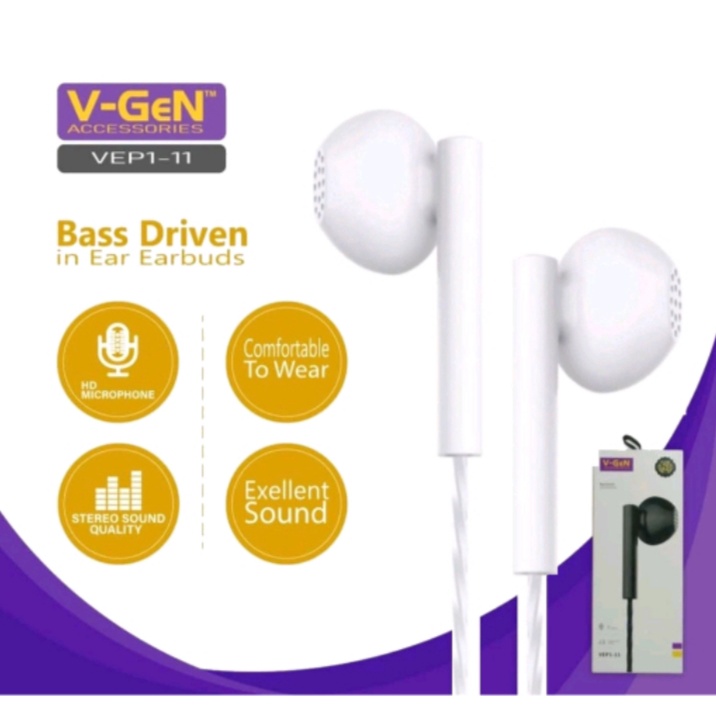 Handsfree V-GeN VEP1-11 Original DEEP BASS Wired Earphone Headset Stereo Sound VGEN-Handsfree V-Gen VEP Series