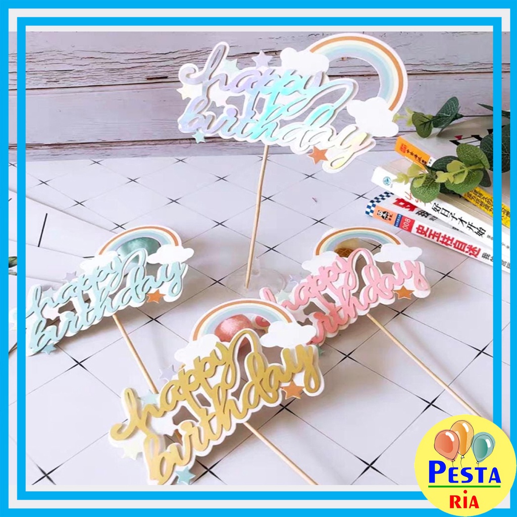 

Murah!! (1Pcs) Cake Topper HBD pelangi, cake topper ulangtahun, tusukan kue, cake topper