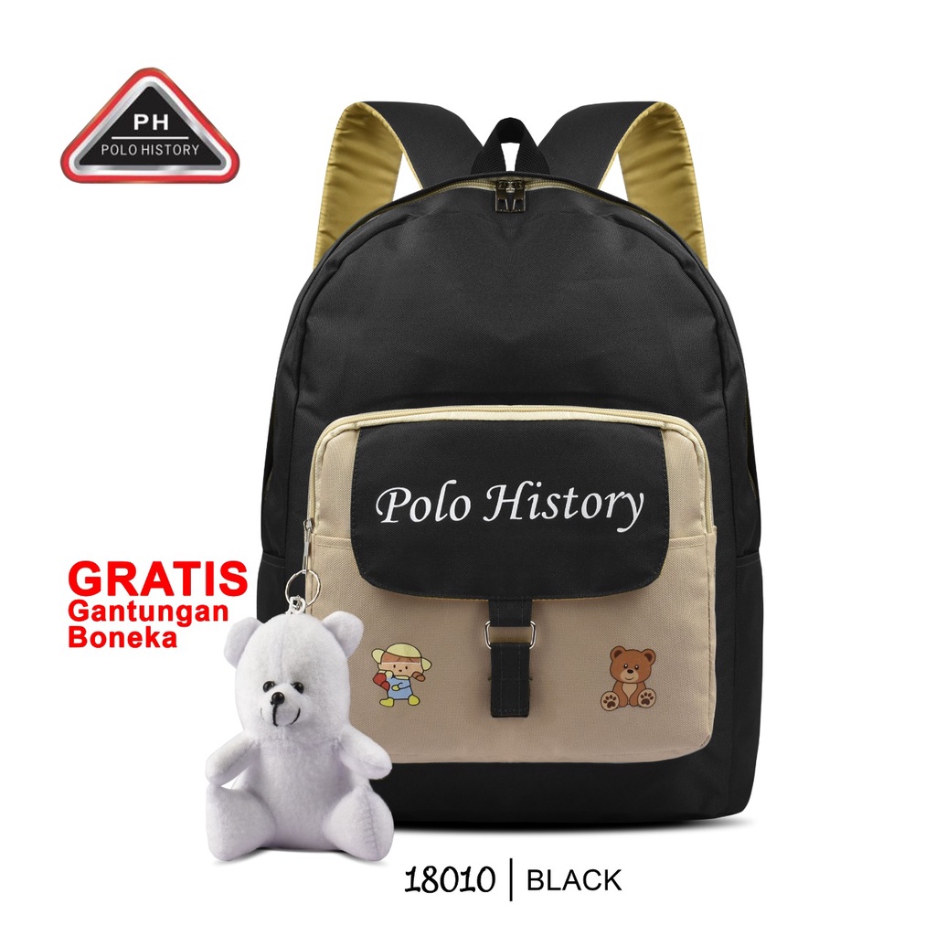 { FF } Tas Ransel Sekolah  Polo History 18010 Tas Wanita / Ransel Laptop / Free Gantungan Boneka Lucu