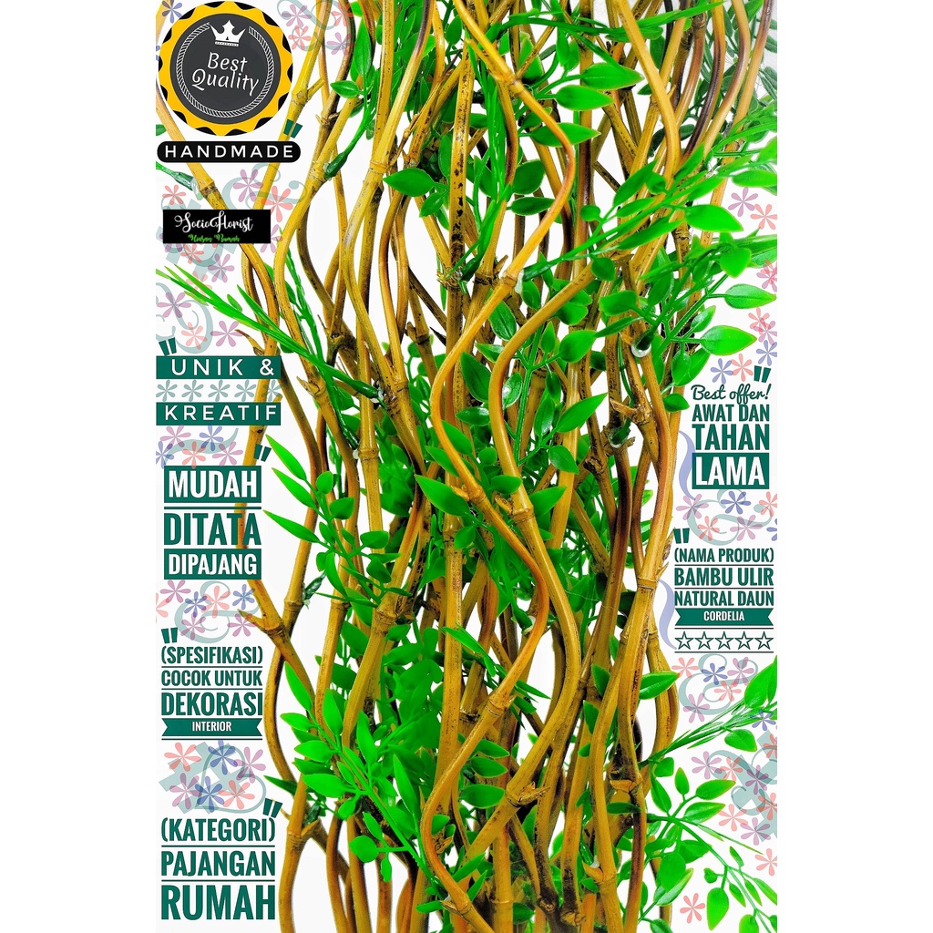 bambu ulir hias 10 Btg Bambu Ulir Natural Cordelia 190cm (Tanpa Pot)