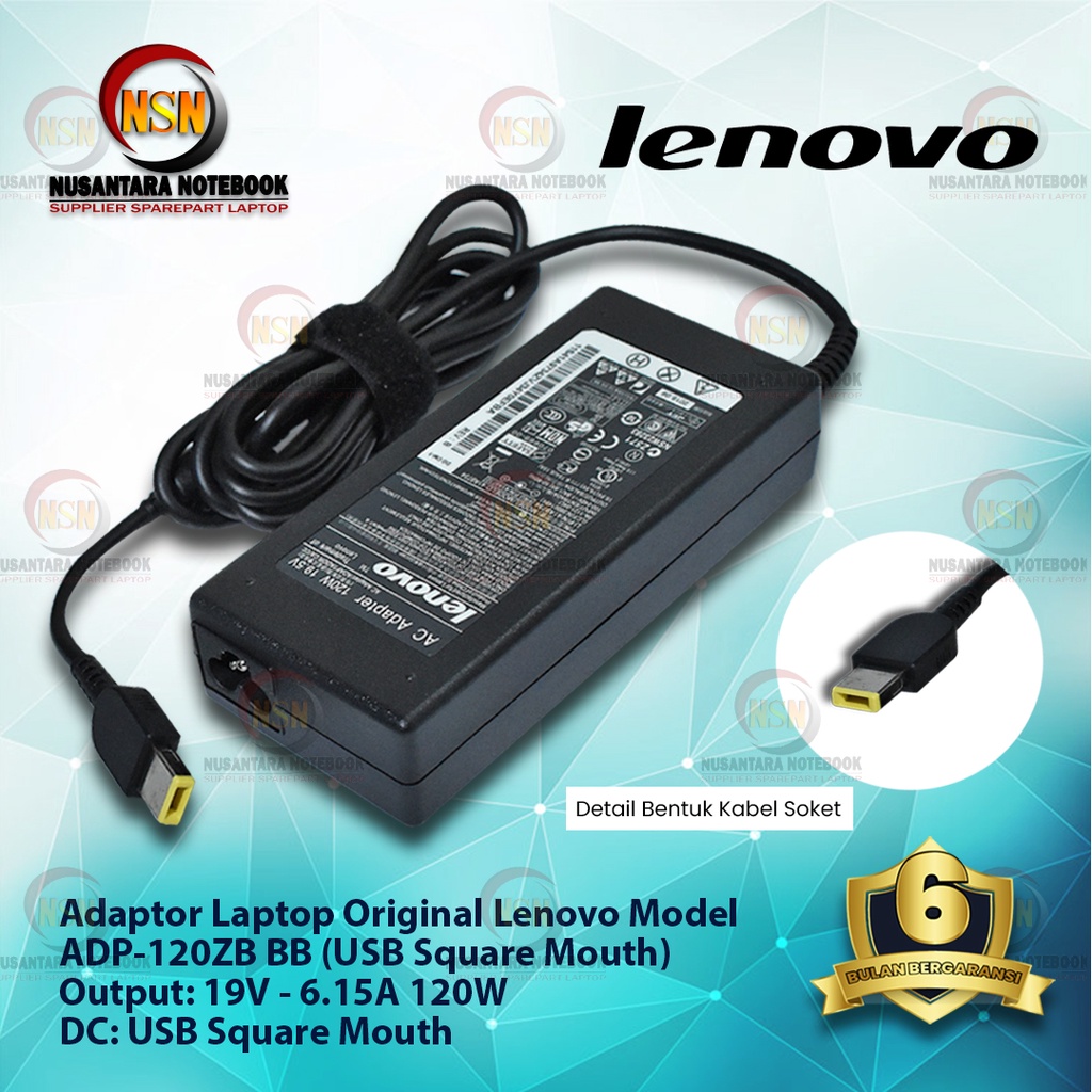 Adaptor Charger Original Lenovo 19V - 6.15A 120W USB Square Mouth