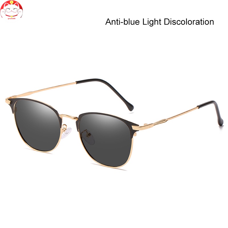 Bluelight-blocking Glasses Outdoor Photochromic Flat Lens 14g Ultralight Retro Style Round Frame for Computer Workers