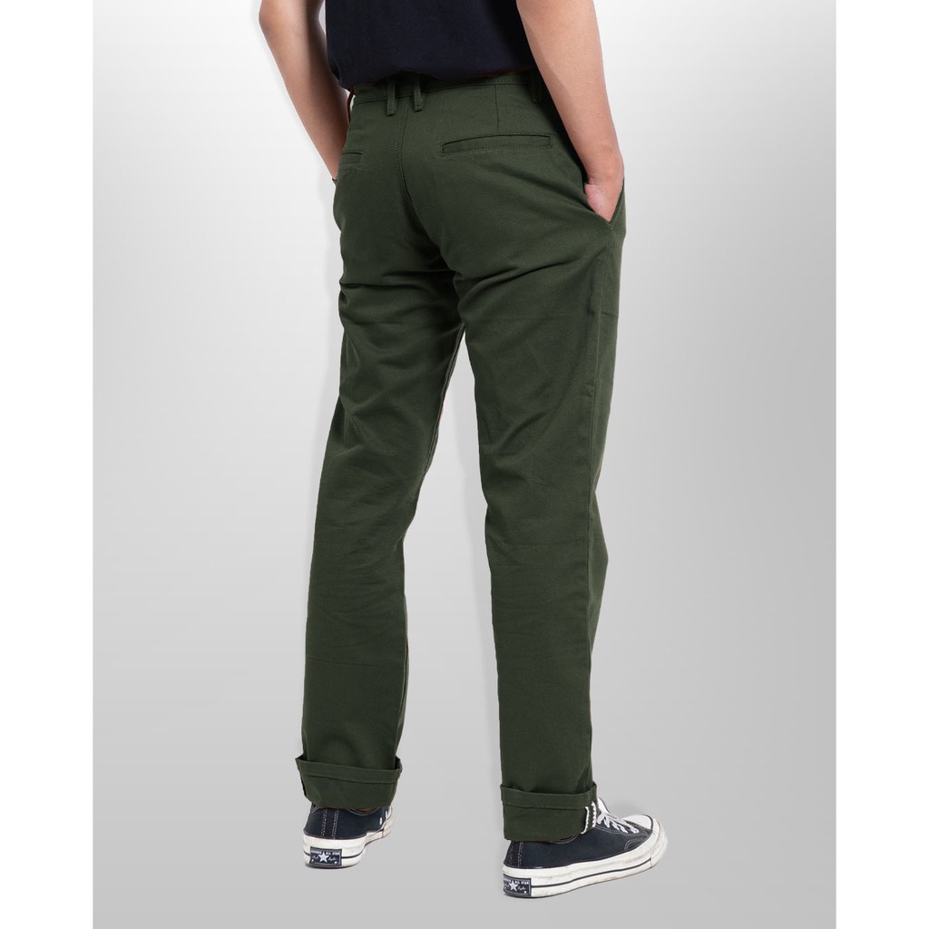 Morgen Slim Straight Chino Pants - Army Green