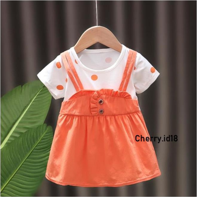 Cherry COD Dress Anak Perempuan Polkadot Import / Dress Casual Anak Cewek Model Jumpsuit - D38