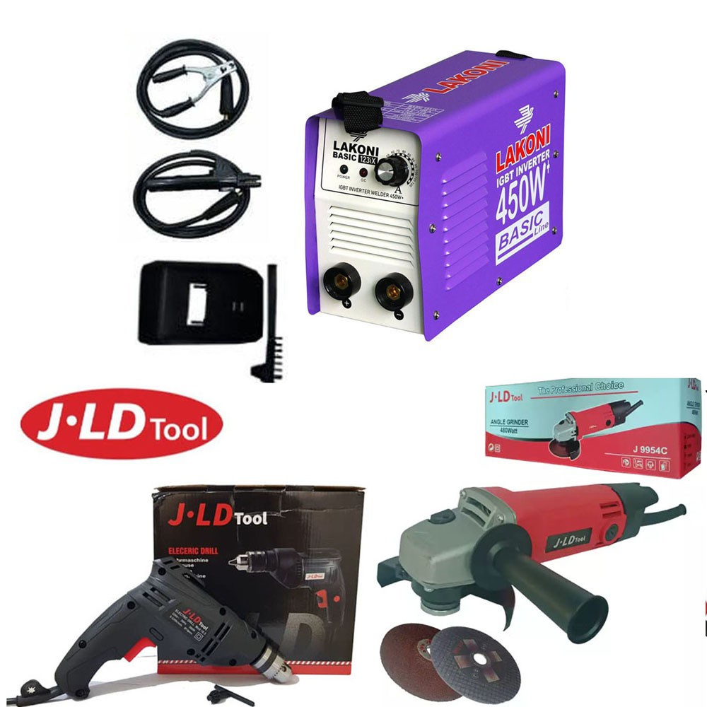 [3UNIT] Paket Mesin Las Lakoni Basic 123ix - Mesin Bor JLD J10-3 - Gerinda JLD J9954C