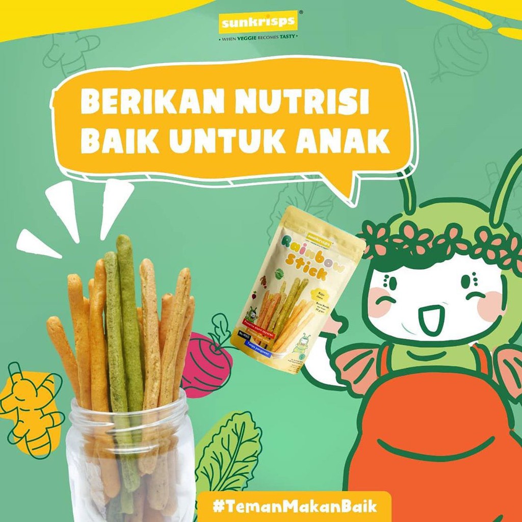 SUNKRISPS Rainbow Stick - Veggie / Cheese - Snack Bayi Anak - Biskuit Stik Pelangi Rasa Sayuran - Sunkrip Stick Keju