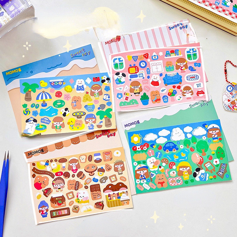 1 Lembar Stiker Desain Kartun Desserts Tahan Air Untuk Dekorasi Album Diary Scrapbooking