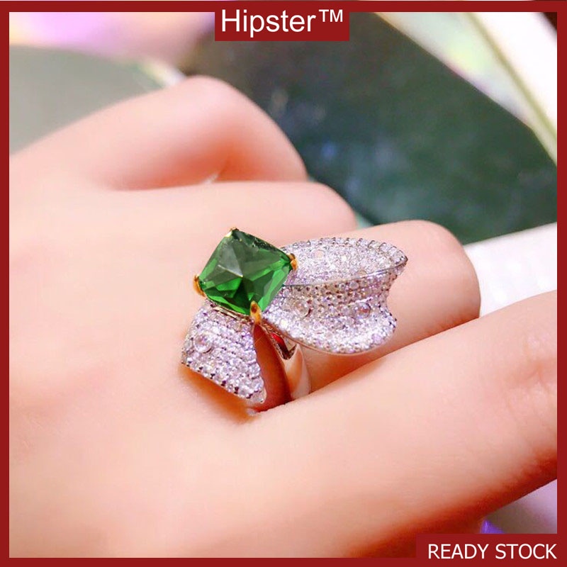 High-Definition Design Imitation Natural Emerald Super Fairy Bow Ring