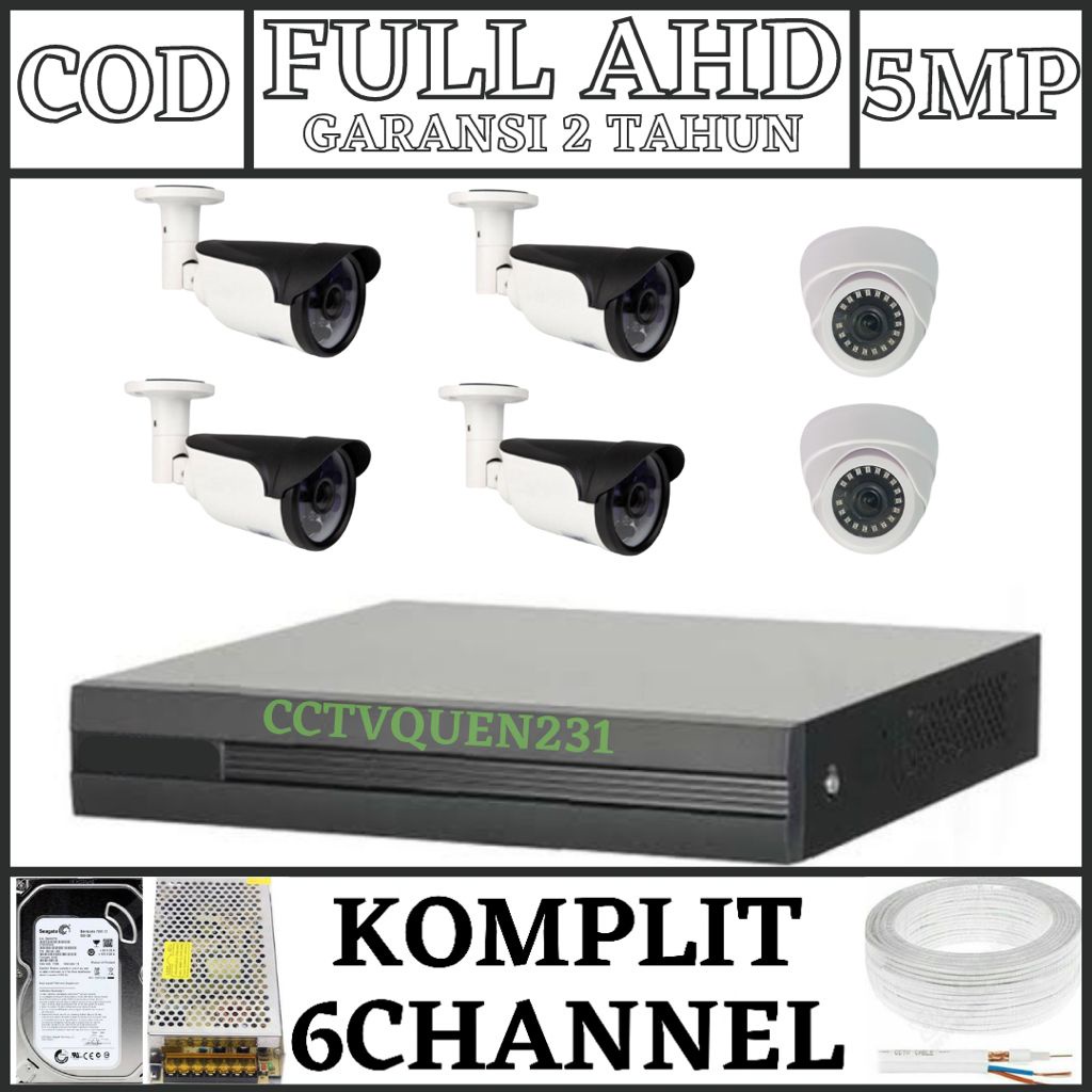 PAKET CCTV 8 CHANNEL 6 KAMERA 5MP FULL AHD 1080P IR SONY SIAP PASANG