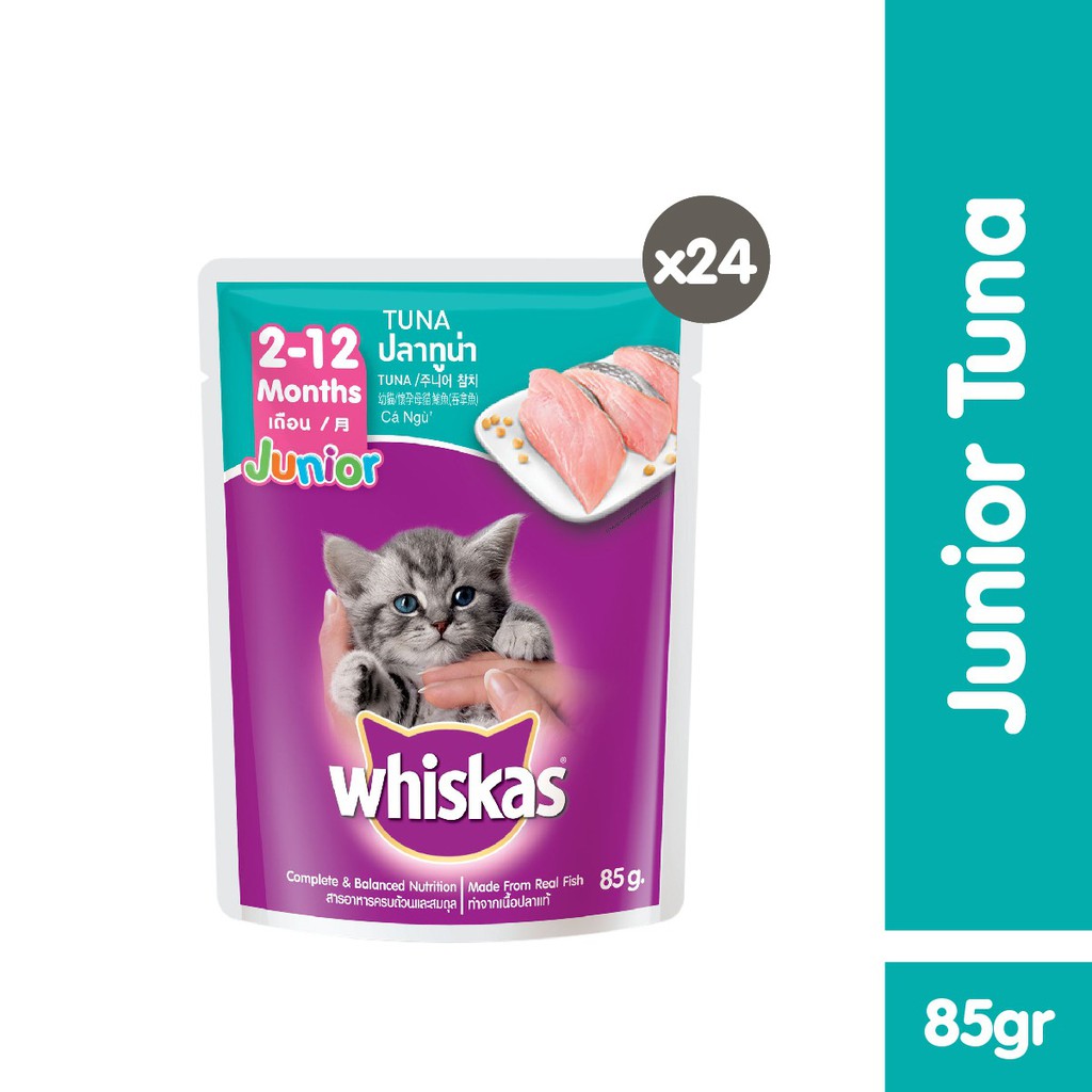 WHISKAS® Makanan Kucing Basah Pouch Junior 85gr - Isi 24-Tuna