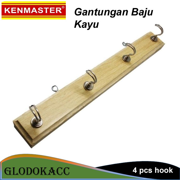 Gantungan Baju Kayu / Kenmaster Hanger Dingding 4 pcs Hook