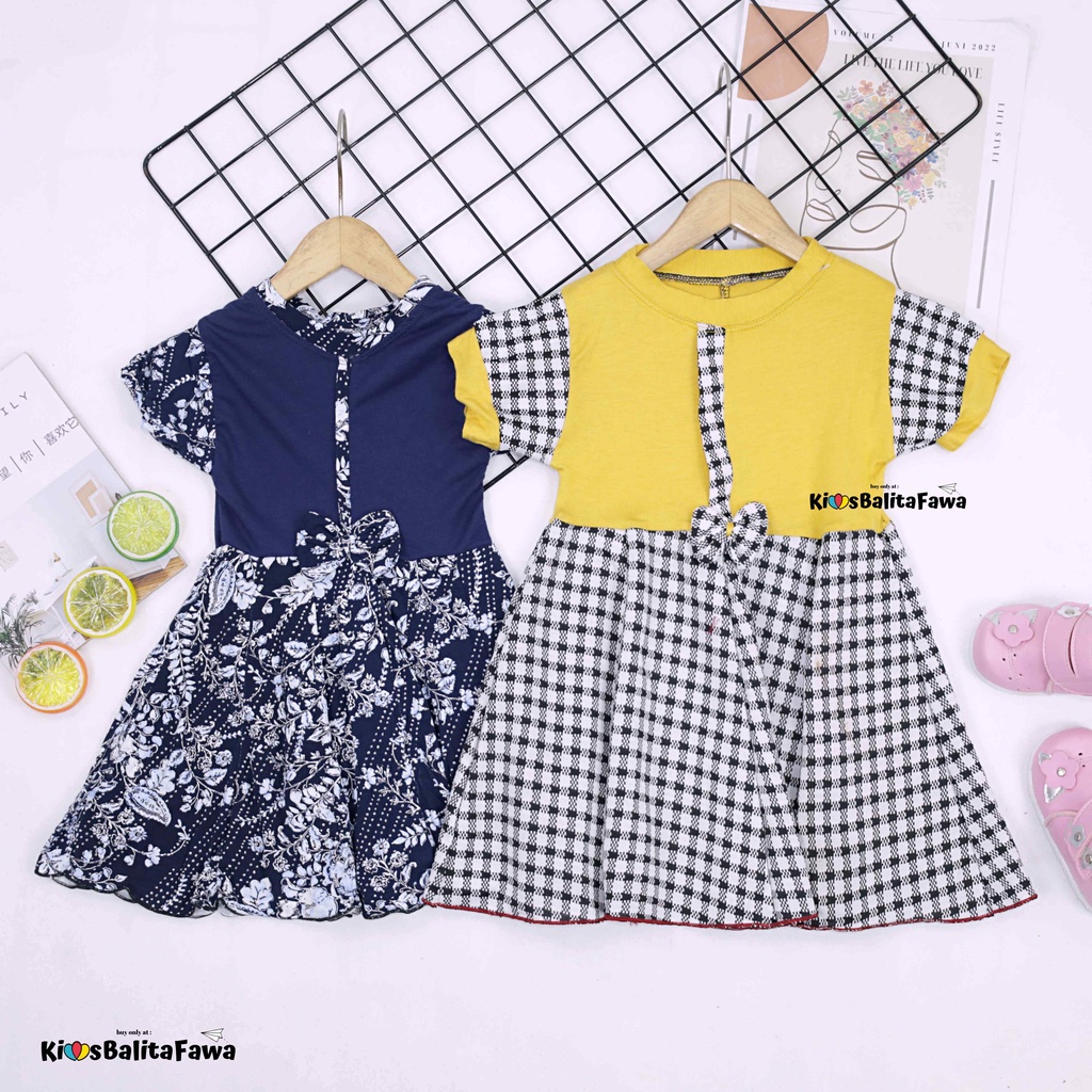 Dress Jasmine Bayi - 6 Tahun / Dres Balita Anak Perempuan Baju Lengan Murah Adem Pita Motif Grosir