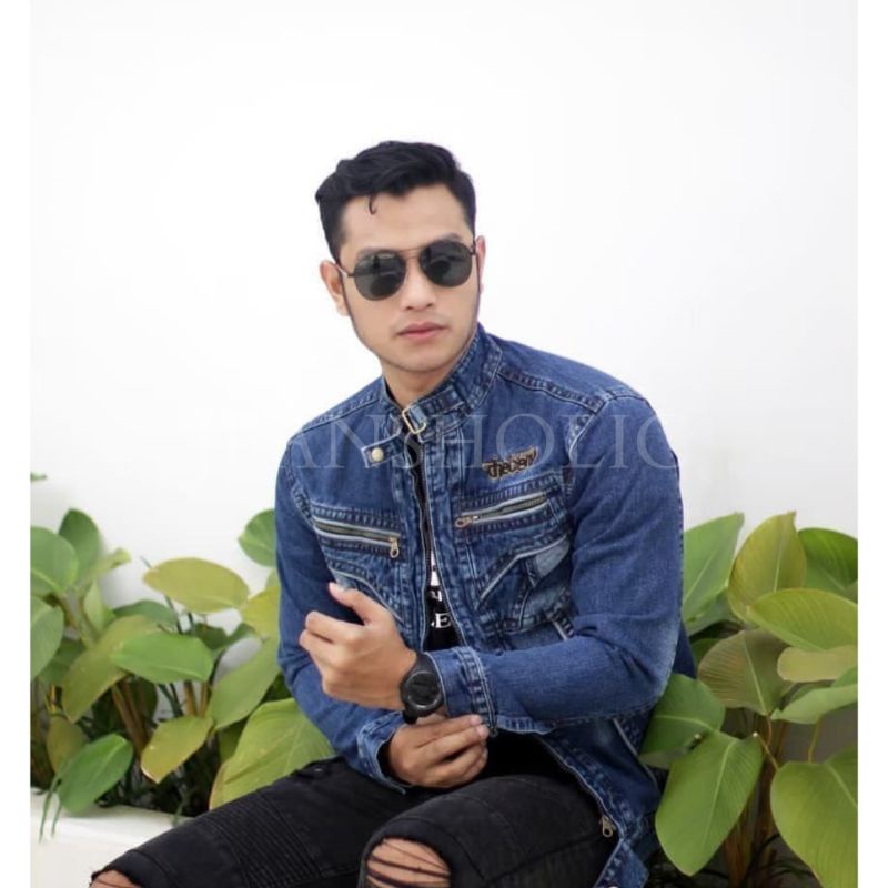 TBJ02 DARK BLUE - TOURING JAKET JEANS THE BERY REGULER SPRAY THE BERY ORIGINAL, JAKET JEANS COWOK, D
