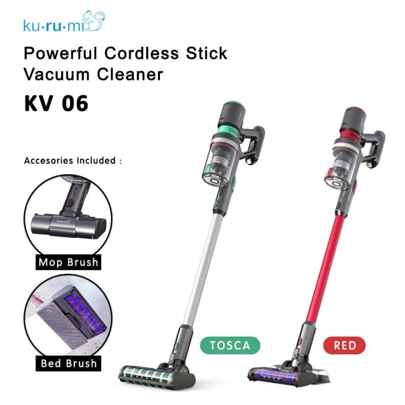 KURUMI KV-06 Cordless Stick Vacuum Cleaner with Bed &amp; Roller Mop Brush