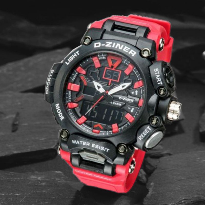 Jam tangan Original D-ZINER 8298 Sporty Double time WR 30M box kaleng