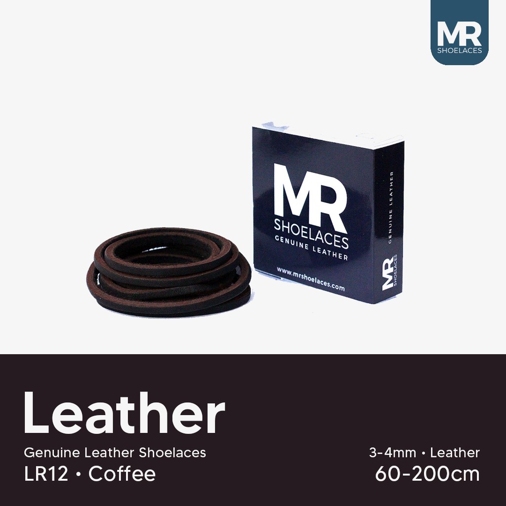 MR Shoelaces LR12 Coffee (Kopi) - Tali Sepatu Kulit 60cm 80cm 100cm 120cm - Premium Leather Shoelace