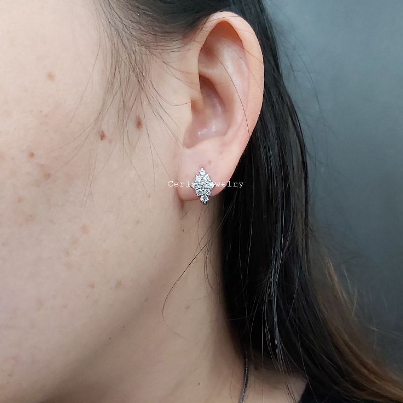 Anting Perak Asli Silver Wanita 925 Lapis Emas Putih Asli Model Jepit Permata - Anting Perak Anti Karat