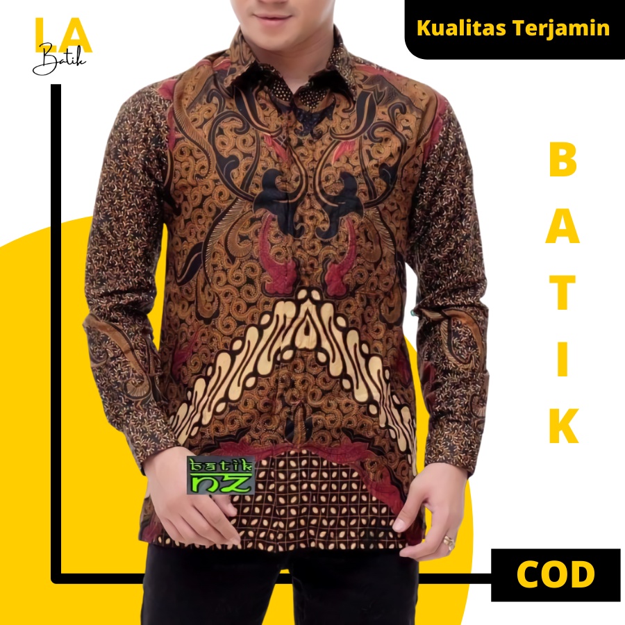 Baju Batik Pria Lengan Panjang Modern Pekalongan Premium Paspampres Size M L XL XXL