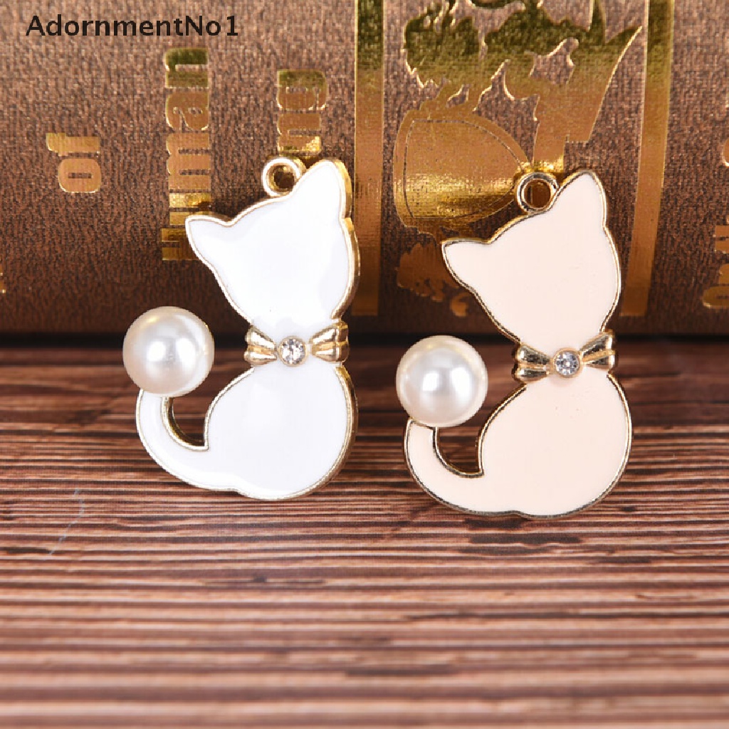 [AdornmentNo1] 10Pcs/Set Enamel Pearl Tail Cat Charms Pendants DIY Crafts Jewelry Findings Gift [new]