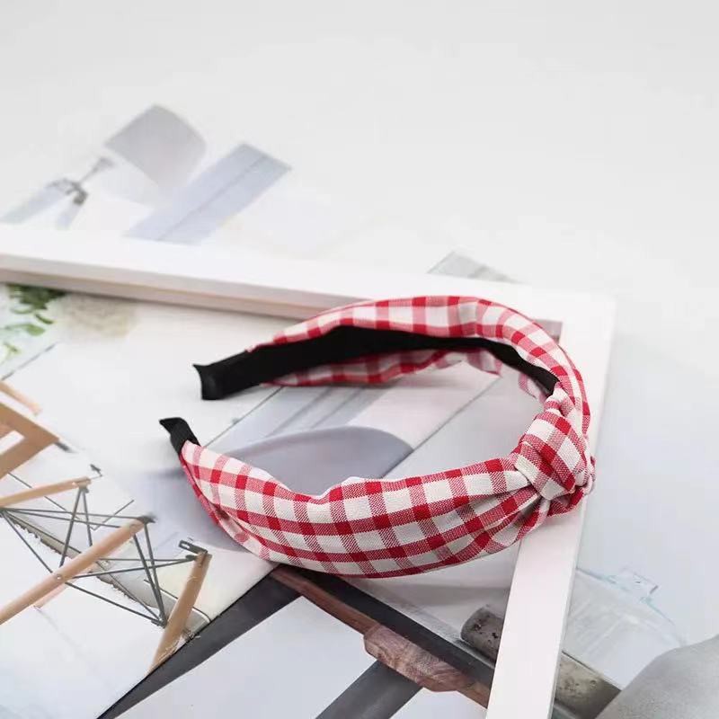 Bandana Motif Bando Simpul Aksesoris Rambut Wanita Bando Ala Korean Style Import-AR-62 #5 Merah Kotak