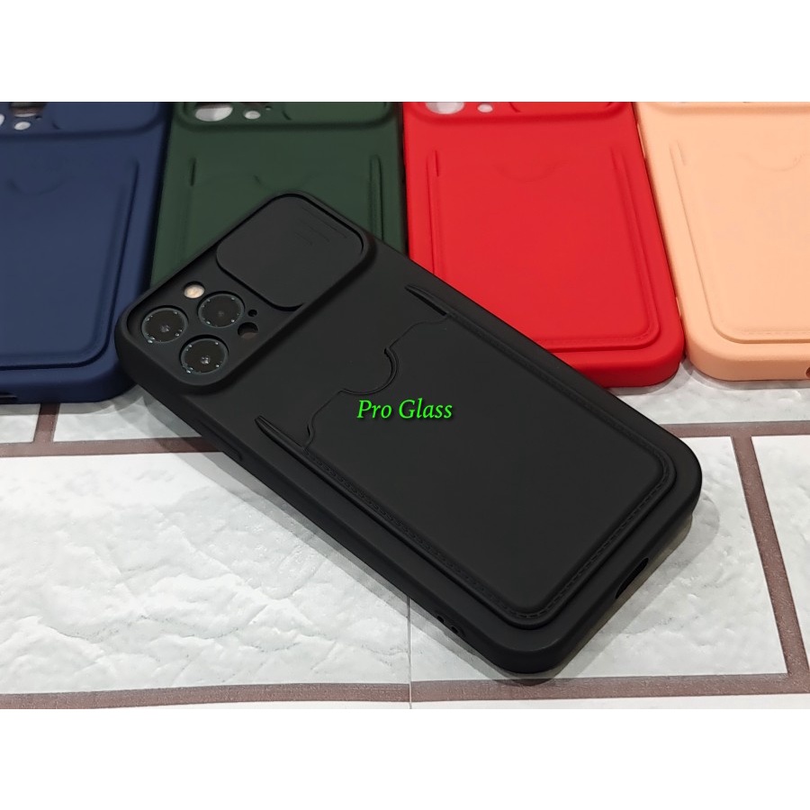 C128 Iphone 11 / 11 Pro / 11 Pro Max Silicone Card Holder Case + Lens Cover