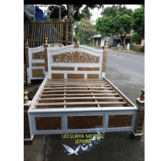tempat tidur ukir ranjang kayu jati dipan warna duco putih kombinasi 200×180