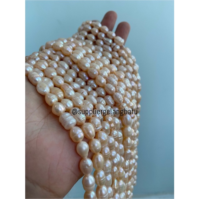 Bahan Mutiara Air Tawar Barok PEACH 8 x 12mm OVAL fresh water pearl