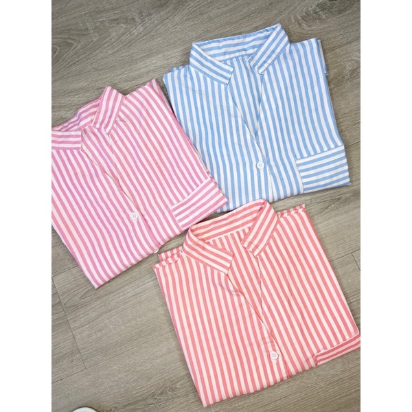 real pic kemeja salur vneck / kemeja stripe kerja