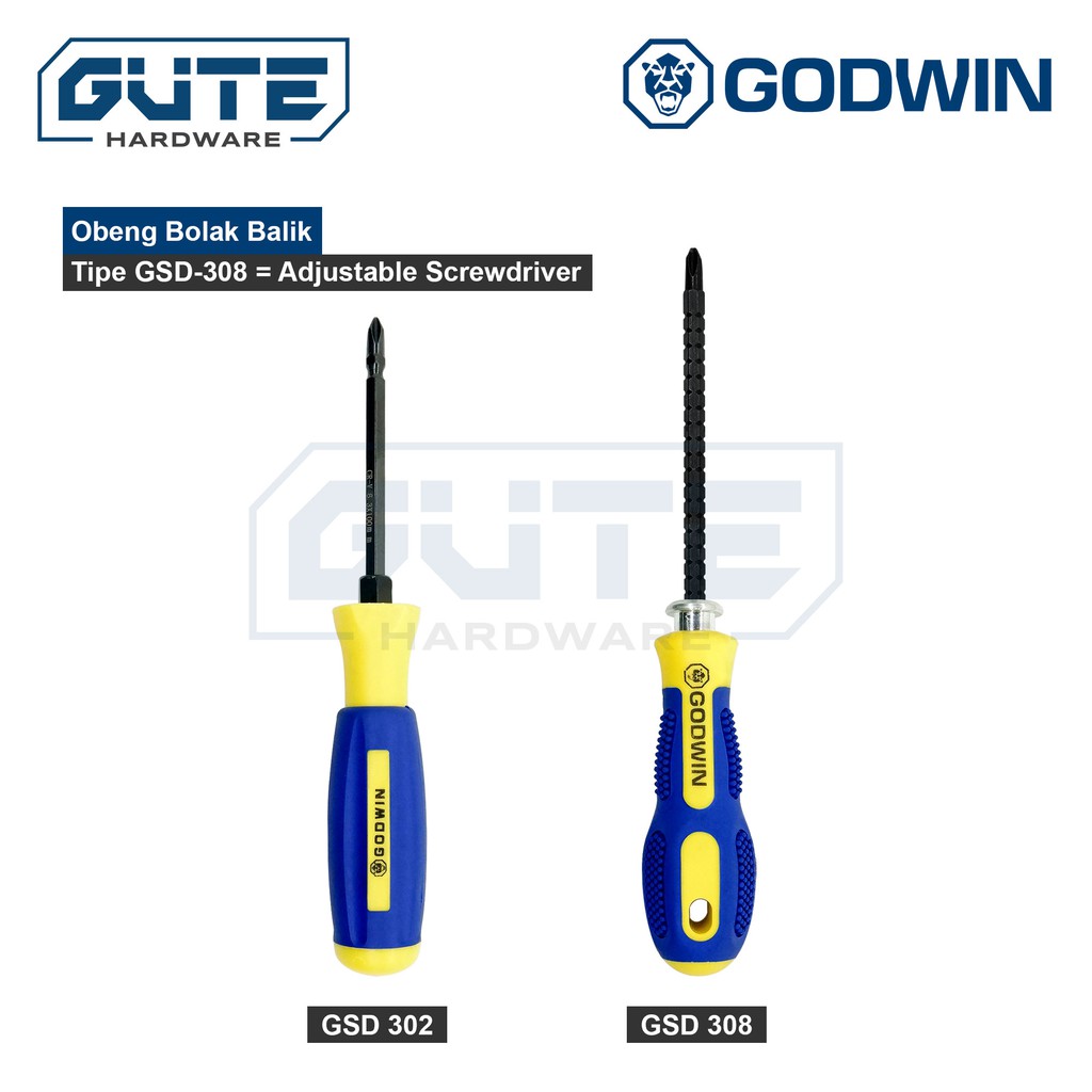 GUTE GODWIN Obeng Bolak Balik (+)(-) GG Karet / Adjustable Screwdriver