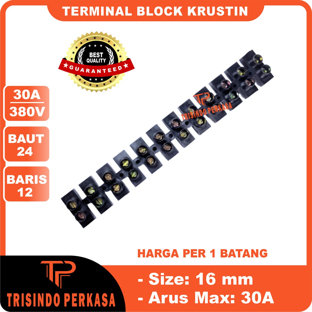 Terminal Krustin 16mm 30Ampere Hitam Klustin Blok